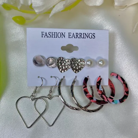 Pack of 6 Silver Pink Earrings Card
