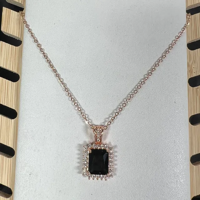 Premium Anti Tarnish Rosegold Necklace - Black Designed Rectangle