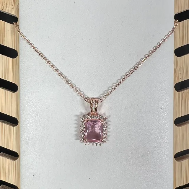 Premium Anti Tarnish Rosegold Necklace - Pink Designed Rectangle