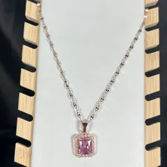 Premium Anti Tarnish Rosegold Necklace - Pink Rectangle
