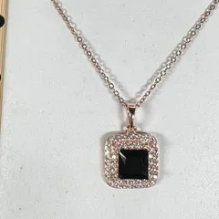 Premium Anti Tarnish Rosegold Necklace - Black Square