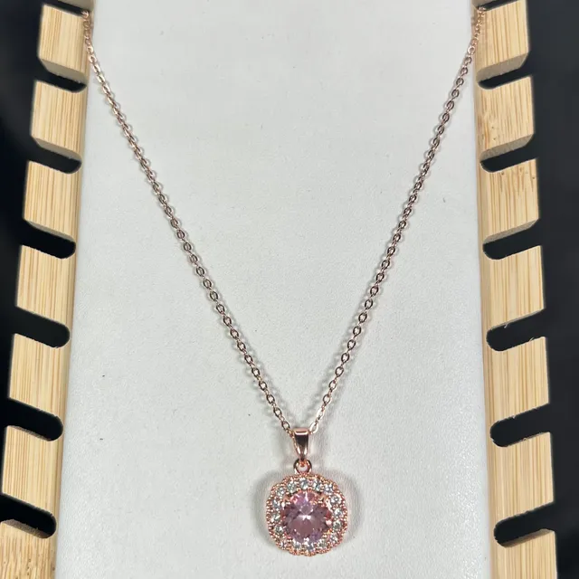 Premium Anti Tarnish Rosegold Necklace - Pink Round