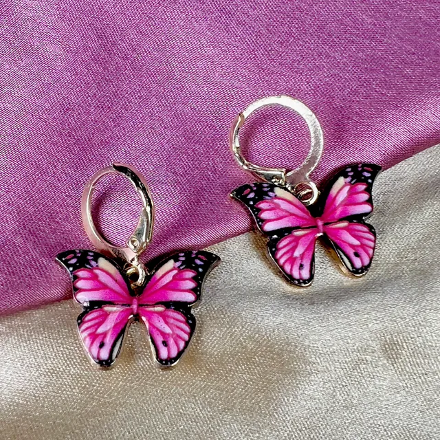 Cute Pink Butterfly Charm Huggies