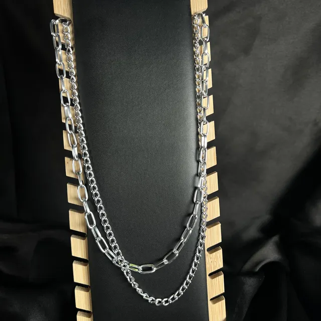 Silver Double Layer Chain Necklace (D-10)