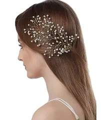 Wedding Party Fancy Bridal Hair Clip For Girls & Women (Golden)