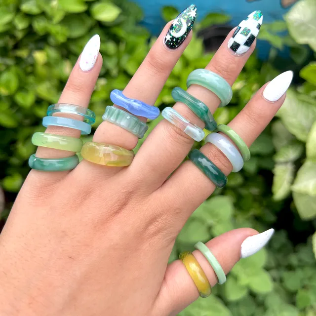 Funky Colourful Resin Rings - Green