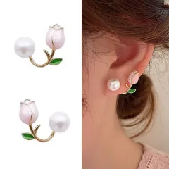 New Elegant Pink Enamel Tulip Earrings