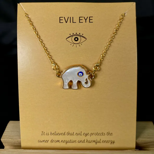 Cute Elephant Evil Eye Necklace (Golden)
