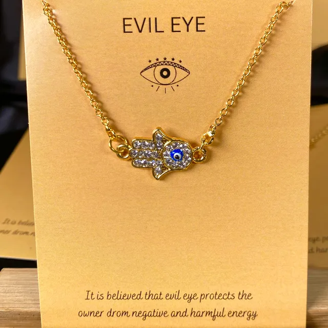 Hamsa Hand Evil Eye Charm Necklace (Golden)