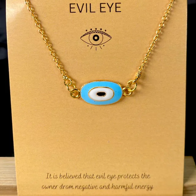 Sky Blue Evil Eye Charm Necklace (Golden)
