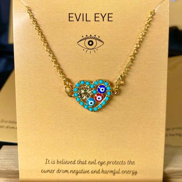 Heart Evil Eye Charm Necklace (Golden)