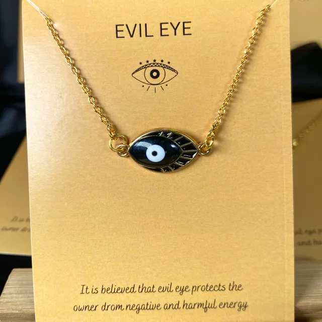 Black Oval Evil Eye Charm Necklace (Golden)