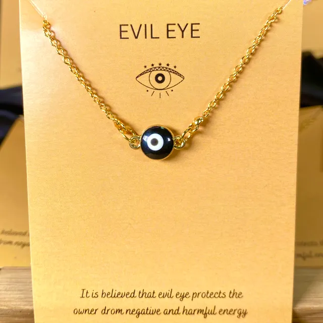 Black Round Evil Eye Charm Necklace (Golden)