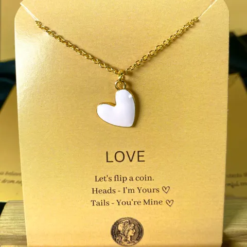 White Heart Charm Necklace (Golden)