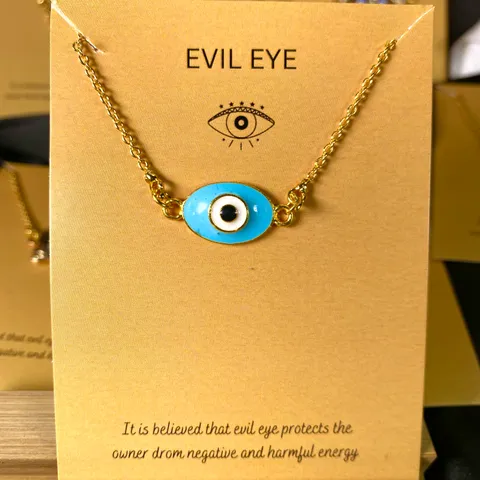 Oval Shape Evil Eye Charm Necklace (Golden)