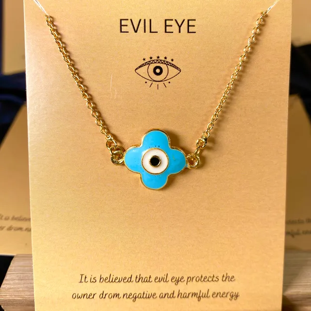 Clover Evil Eye Charm Necklace (Golden)