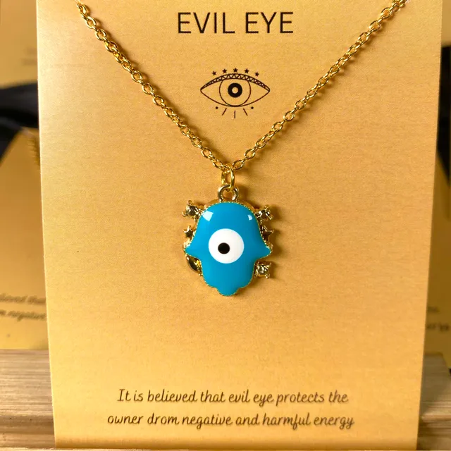 Hamsa Hand Evil Eye Charm Necklace (Golden)