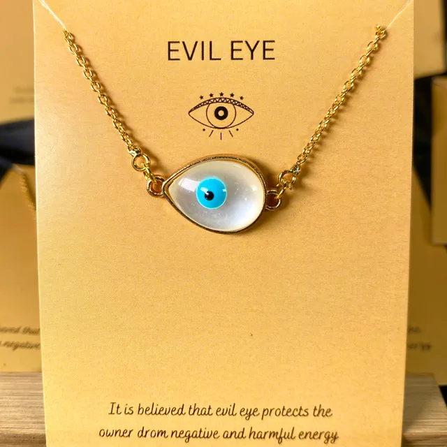 3D Tear Drop Evil Eye Charm Necklace (Golden)