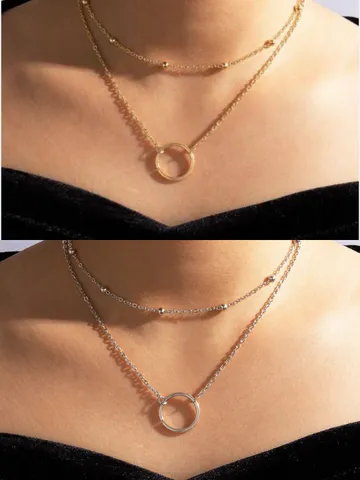 Double Layer  Ring Necklace Combo (Silver/Golden)