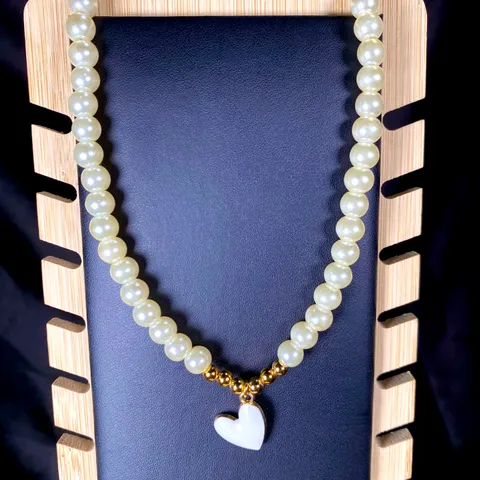 Pearl Necklace With White Heart Charm