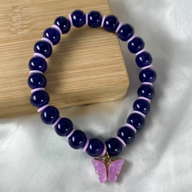 Dark Blue Glass Pearl With Lavender Bracelet