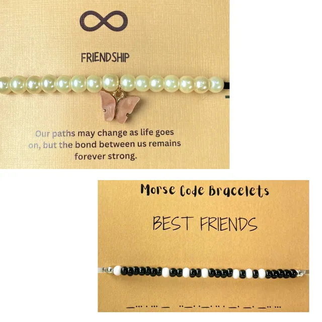 Morse Code Best Friend & Butterfly Bracelet Combo