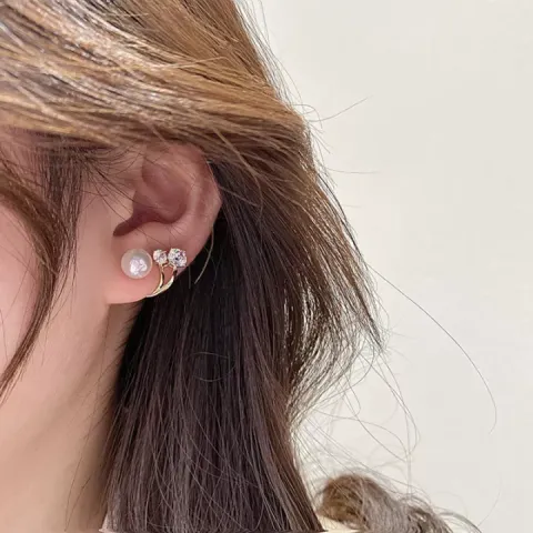 Double Stone Studs With Pearl