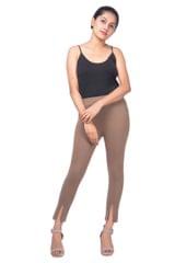 Slim Fit Crease Slit Brown Jeggings