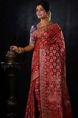 Banarasiya Women's Traditional Banarasi Silk Red Saree