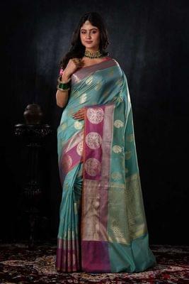 Banarasiya Women's Traditional Banarasi Silk Turquoise Saree