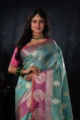 Banarasiya Women's Traditional Banarasi Silk Turquoise Saree