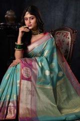 Banarasiya Women's Traditional Banarasi Silk Turquoise Saree