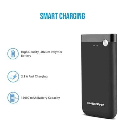 Ambrane 15000 mAH Lithium Polymer Power Bank with Micro/Type C Input for Android & iPhone (PP-150 Black)