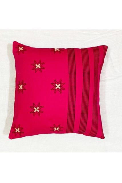 Block Printing / Hand Embroidered / Cushion Cover / Pink Colour