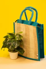 Jute Long Lunch Bag | Blue | Handcrafted | Reusable and Biodegradable JL0027