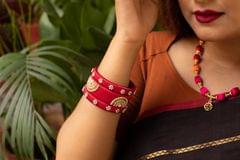 Layered Multi- Colour Thread With Pink, Red, Orange, Yellow Balls Necklace