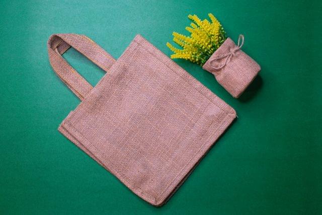 Beige Solid Jute Carry Bag