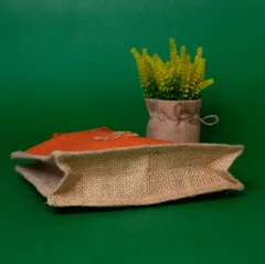 Orange & Beige Jute Carry Bag
