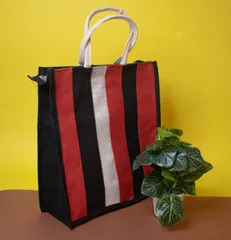 Red & White Striped Jute Carry Bag