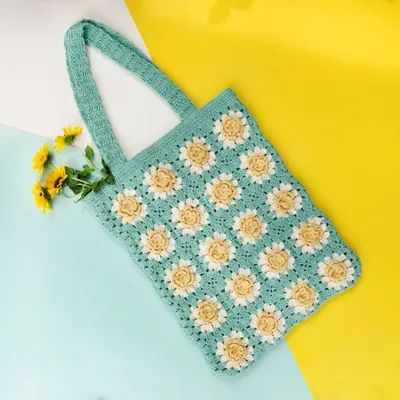 Yellow & Blue Braided Tote Bag