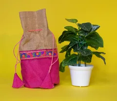 Multicolour Floral Design Jute Potli Bag