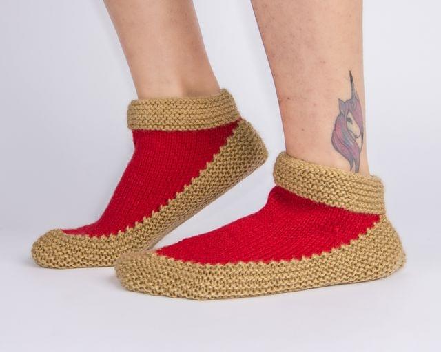 Red & Golden Woollen Socks | Acrylic Wool