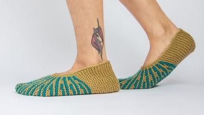 Woollen Socks or Booties | Beige & Blue | Acrylic Wool