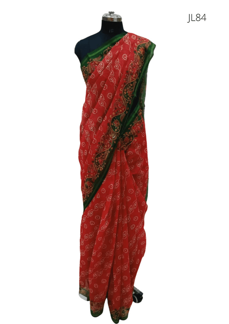 Red & Green Chanderi Saree JL86