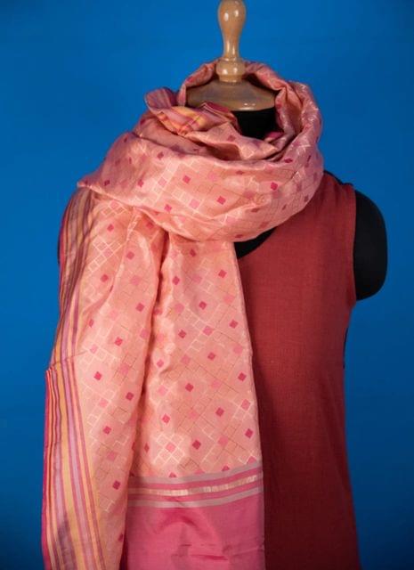 Pink color Banarasi Silk Dupatta | Tanchoi Meenakari