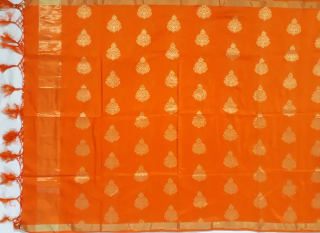 Handloom Banarasi All Over Boota With Reshmi Gold Zari Orange color Duptta.-DUP-003