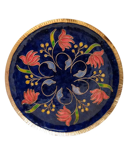Copper Enamel Wall Plate | Blue Swirling Lotus