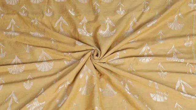 Handloom Plain Weave With Reshmi Silver Zari All Over Designer Boota Running Fabric. SS-VA-1202AB-S