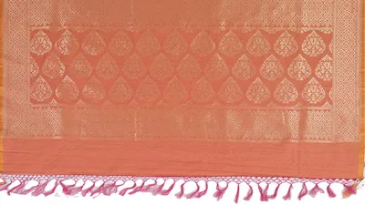 Light Orange Handloom All over Jaal with Reshmi Gold Zari Dupatta Silk /Munga-DUP-021