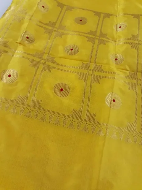 Handloom Banarasi Designer Motif With Reshmi Gold Zari Yellow color Dupatta Silk /Silk-DUP-007C